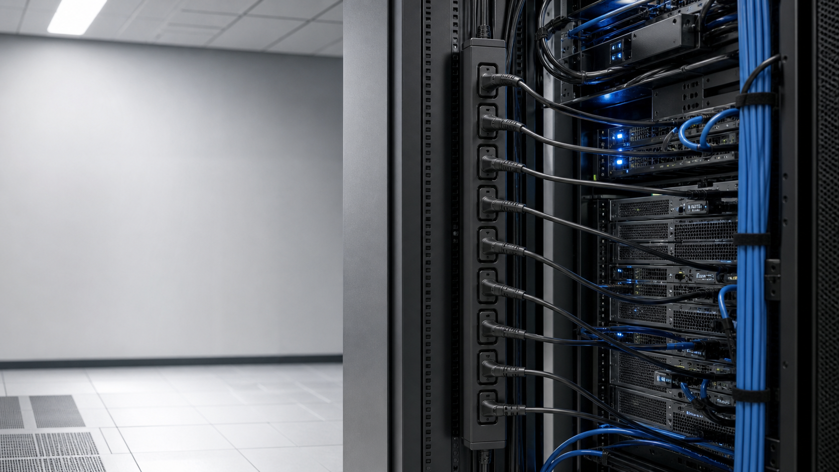 Rack PDU installed in a clean data center cabinet