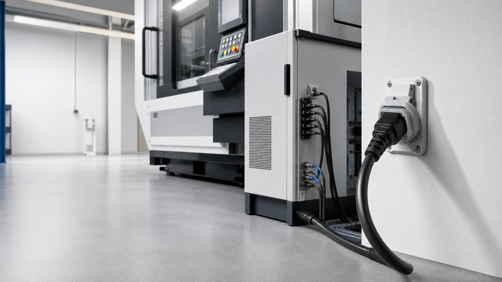Power cord connected to industrial equipment