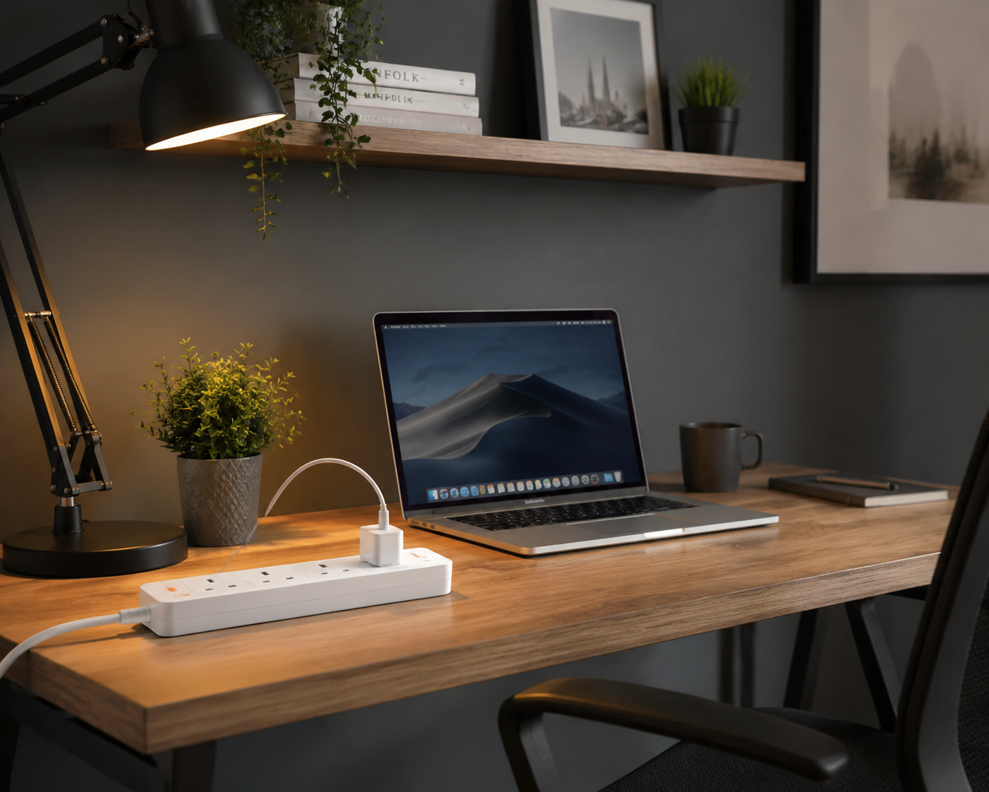 Power strip used on a modern office desk